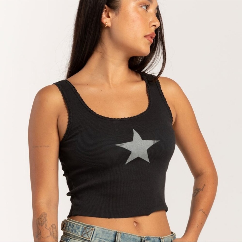 RSQ Black Tank Top with Gray Star